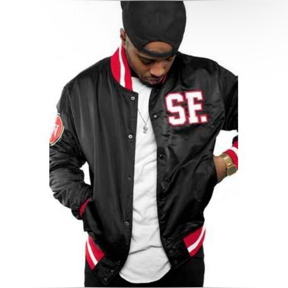 Adapt Men's Gold Blooded Retro San Francisco 49ers Inspired Snap Bomber Jacket M - Picture 2 of 9